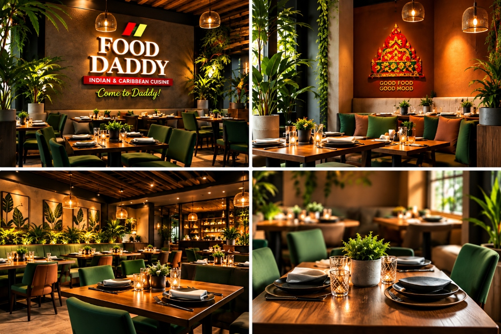 Food Daddy Restaurant Ambience, Dining Tables and Neon Signs